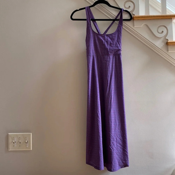 Columbia Tank Dress Purple Pink Patterned Crossback Knee Length Midi Polka‎ Dot - Picture 1 of 8
